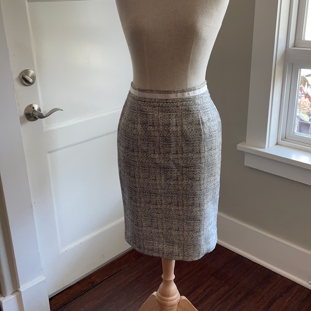 Boden Tweed Pencil Skirt in Grey and Cream
